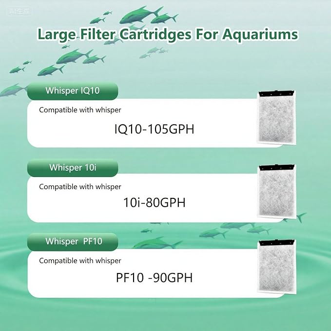 Aquarium 48 Pack Medium Filter Cartridges with Zeolite, Compatible with Whisper Filters 10i, IQ10, PF10 Power Filters