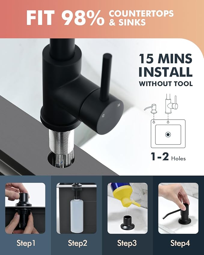 VFAUOSIT Black Kitchen Faucet with Soap Dispenser, 3-Mode Kitchen Sink Faucet with Pull Down Sprayer Stainless Steel Single Handle Faucet One Hole Kitchen Faucets for Bar Laundry RV Utility Sink