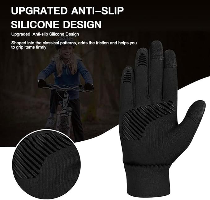 Kids Winter Gloves Thick Soft Fleece Warm Touch Screen Anti-Slip for Boys Girls 3-15 Years Cycling School-FlexoryFit