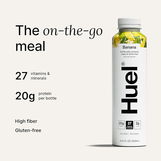 Huel Ready-to-Drink | Banana Meal Replacement Drink | High Protein Drink | Nutritionally Complete, Low Sugar, High Fiber, Plant Based, Vegan, Healthy | 20g Protein Per Bottle, 16.9 Fl Oz (12 Pack)-FlexoryFit