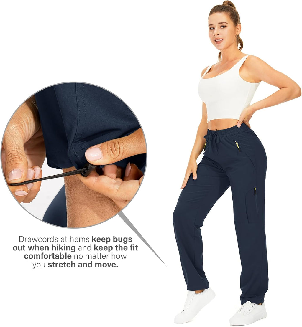 Womens Hiking Pants Quick Dry UPF 50 Lightweight Travel Golf Cargo Safari Pants Zipper Pockets