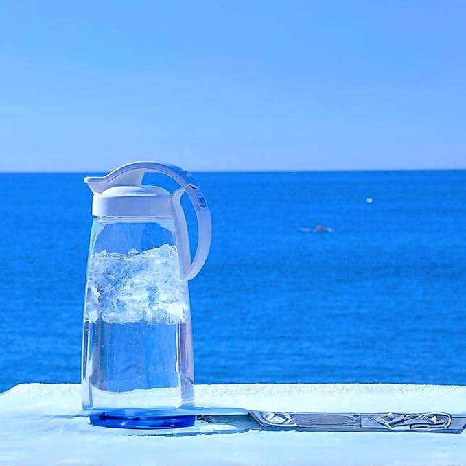 One-Touch Airtight Pitcher with Lid, 2.3QT (74oz) – Heat Resistant, Leakproof Quickpour Jug for Hot & Cold Drinks, Coffee, Tea, Water, Space-Saving, Dishwasher Safe, Made in Japan