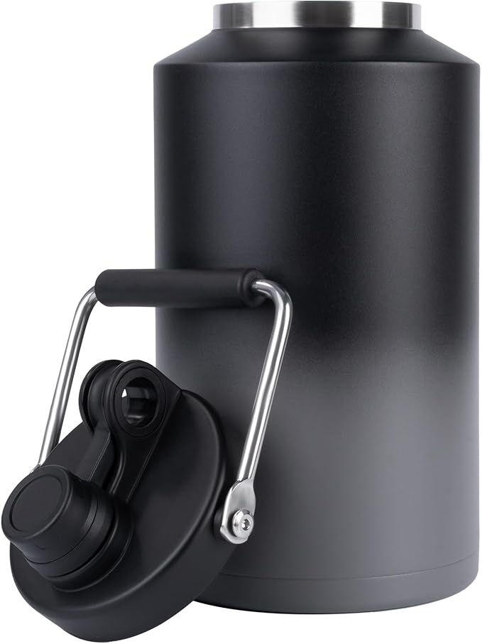 Kerilyn Insulated Gallon Jug with Handle, One Gallon, 128oz Stainless Steel, Large Double Vacuum Water Bottle for Hot & Cold Drinks, Wide Mouth, Sweat Proof, Great for Travel, Camping, Grey Gradient-FlexoryFit