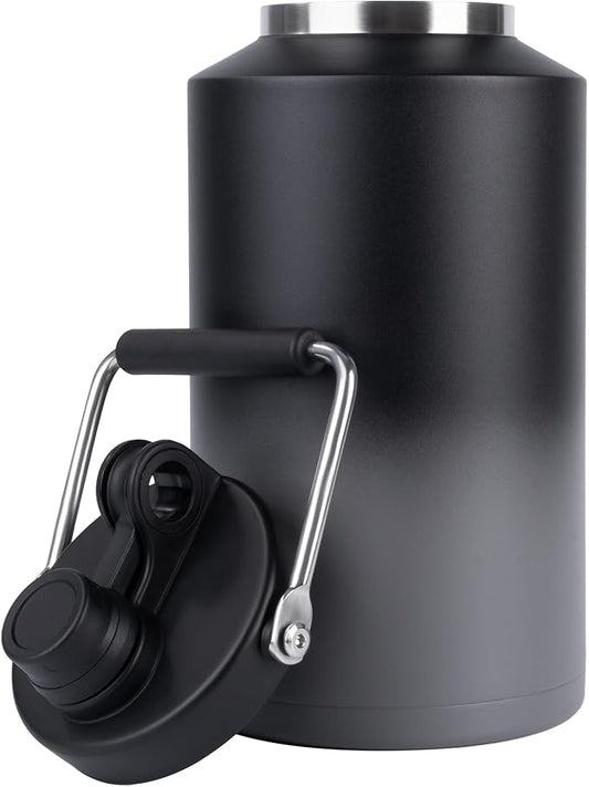 Kerilyn Insulated Gallon Jug with Handle, One Gallon, 128oz Stainless Steel, Large Double Vacuum Water Bottle for Hot & Cold Drinks, Wide Mouth, Sweat Proof, Great for Travel, Camping, Grey Gradient-FlexoryFit