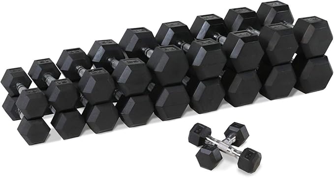 WF Athletic Supply Rubber Coated Hex Dumbbell Set, Multiple Choices Available - Dumbbells with Rack Stand and Mat, or Dumbbells Only (200/550/1200/2100/3000 LB)-FlexoryFit