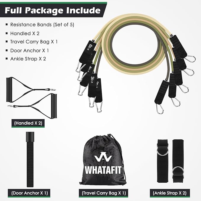 WHATAFIT Resistance Bands, Exercise Bands，Resistance Bands for Working Out, Work Out Bands with Handles for Men and Women Fitness, Strength Training Home Gym Equipment-FlexoryFit