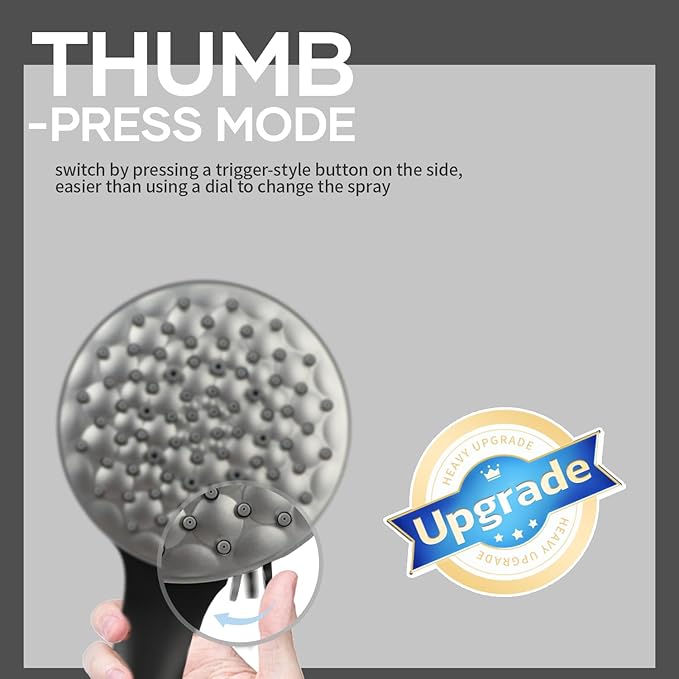 8.6 inch High Pressure 3-Way Shower Heads Combo, Pulsating Rainfall Shower Head, 6-Settings Dual Shower Head with Handheld Hose 6ft Black