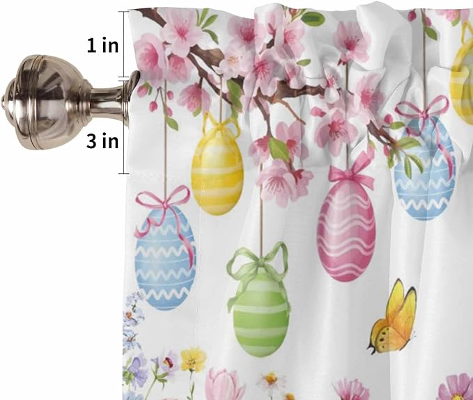 Happy Easter Kitchen Curtains 54 Inches Length, Spring Watercolor Bunny Eggs - Image 6