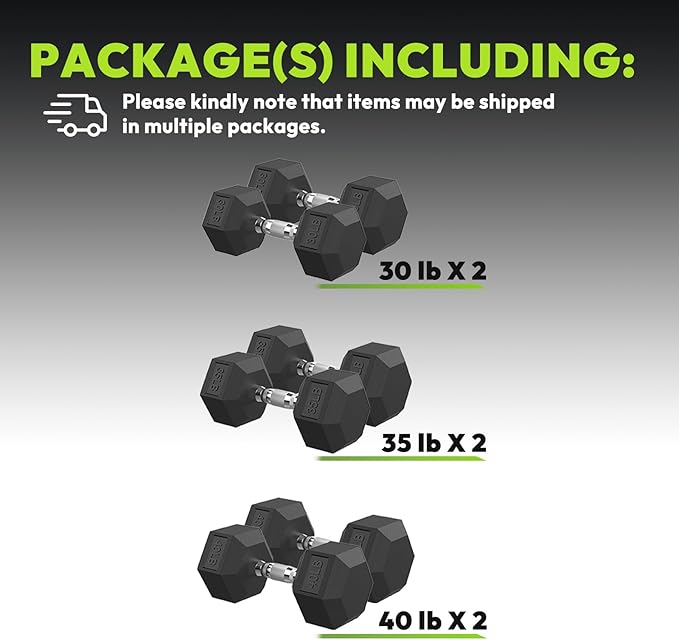 Hex Dumbbell Set, 30-480 lb Set Rubber Encased Exercise & Fitness Dumbbells, Weights Dumbbells Set, Hand Weight for Strength Training-FlexoryFit
