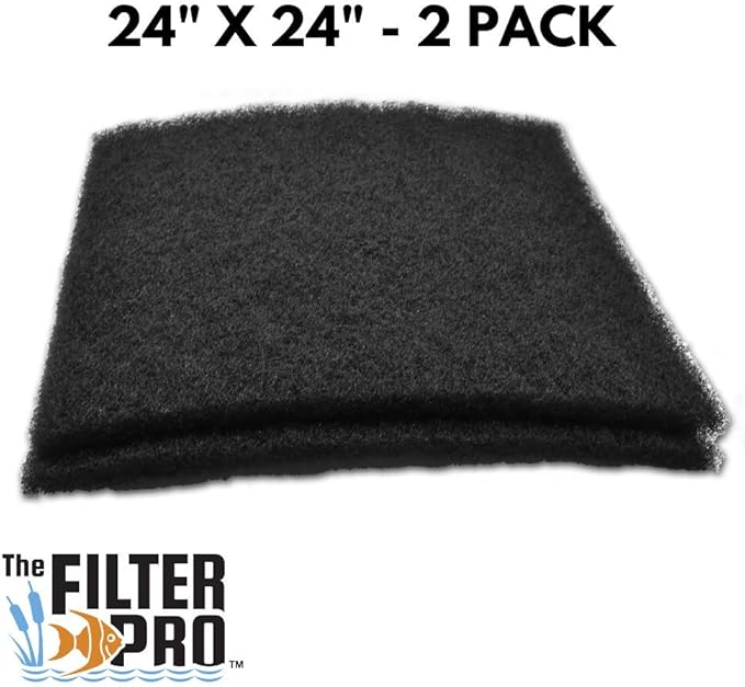 Black Coarse Filter Media, 1.25" Thick, 24" x 24" Pads, 2 Pack, Perfect for Aquariums, Ponds or Water Gardens, Made in USA