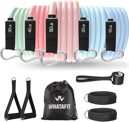 WHATAFIT Resistance Bands, Exercise Bands，Resistance Bands for Working Out, Work Out Bands with Handles for Men and Women Fitness, Strength Training Home Gym Equipment-FlexoryFit