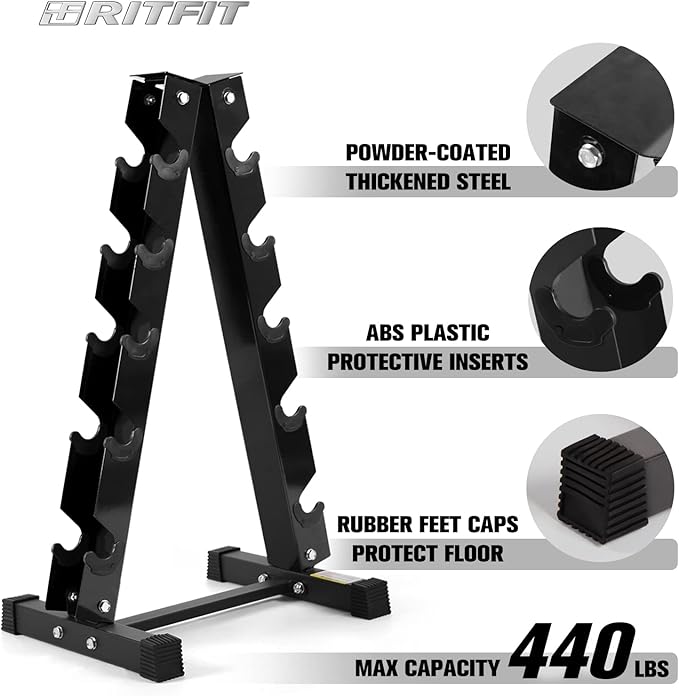 RITFIT 300/350/450/650/180/200/210 LB Rubber Hex Dumbbells Set with Optional Dumbbell Rack, Multi Weight Set to Choose, Ideal for Home Gym and Fitness-FlexoryFit