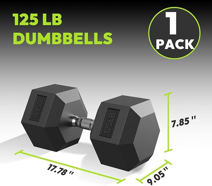 Hex Dumbbell 40-125 lb, Rubber Encased Exercise & Fitness Dumbbells, Hand Weight for Strength Training-FlexoryFit
