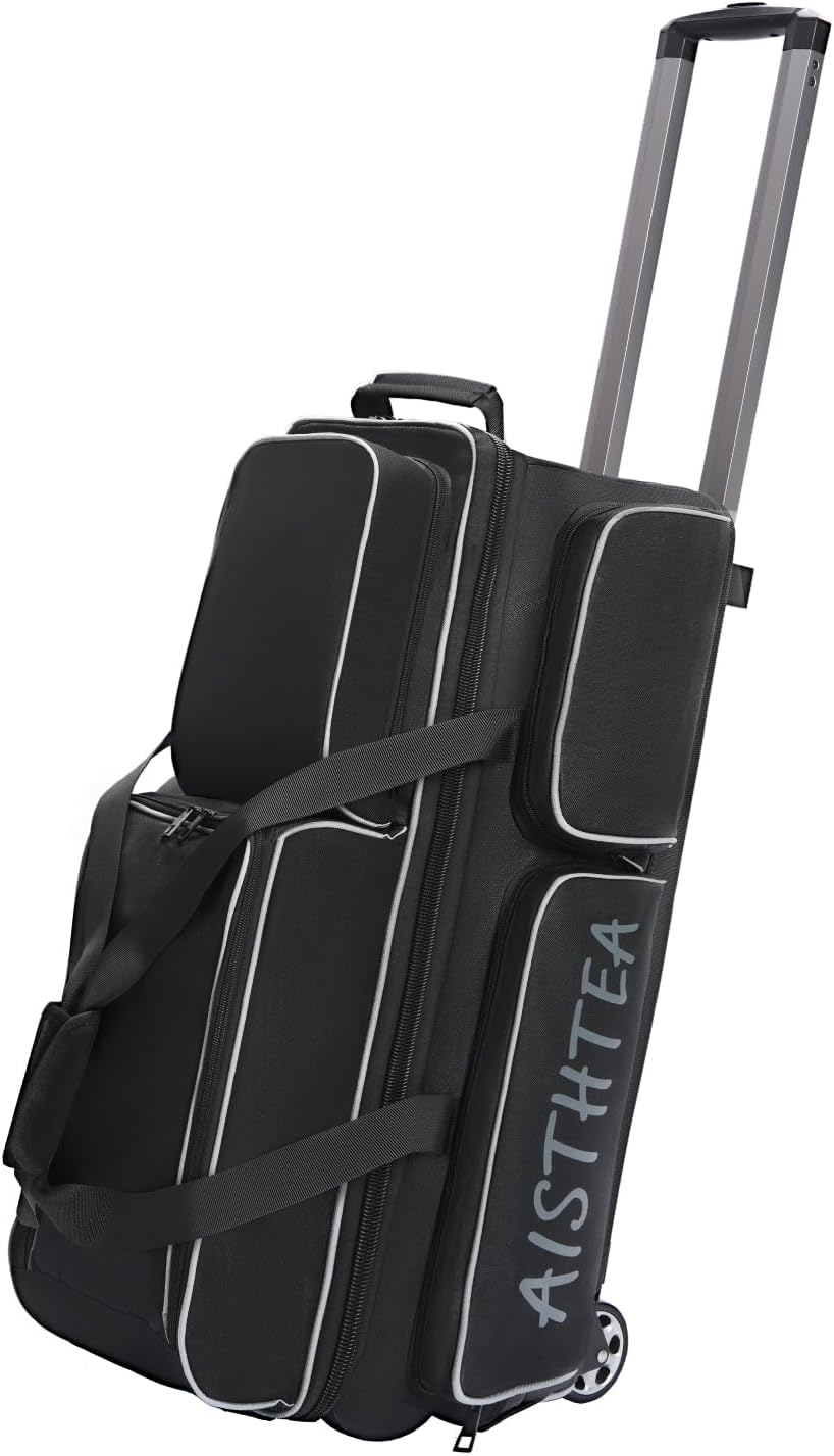 2-3 Ball Bowling Bag with Wheels, Rolling Trolley Bowling Bags with Large Separate Shoe Compartment and Oversized Accessory Pocket