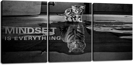 3 Panels Mindset is Everything Motivational Canvas Wall Art Inspirational Entrepreneur Quotes Poster Print Artwork Painting Picture for Framed Home Decoration Living Room office bedroom 60''W x 28''H-FlexoryFit