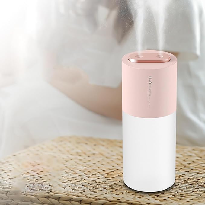 Double Spray Humidifier Large Fog Volume USB Portable Desktop Humidifier for Car Office Home Plastic 400ml Water Tank (Pink)
