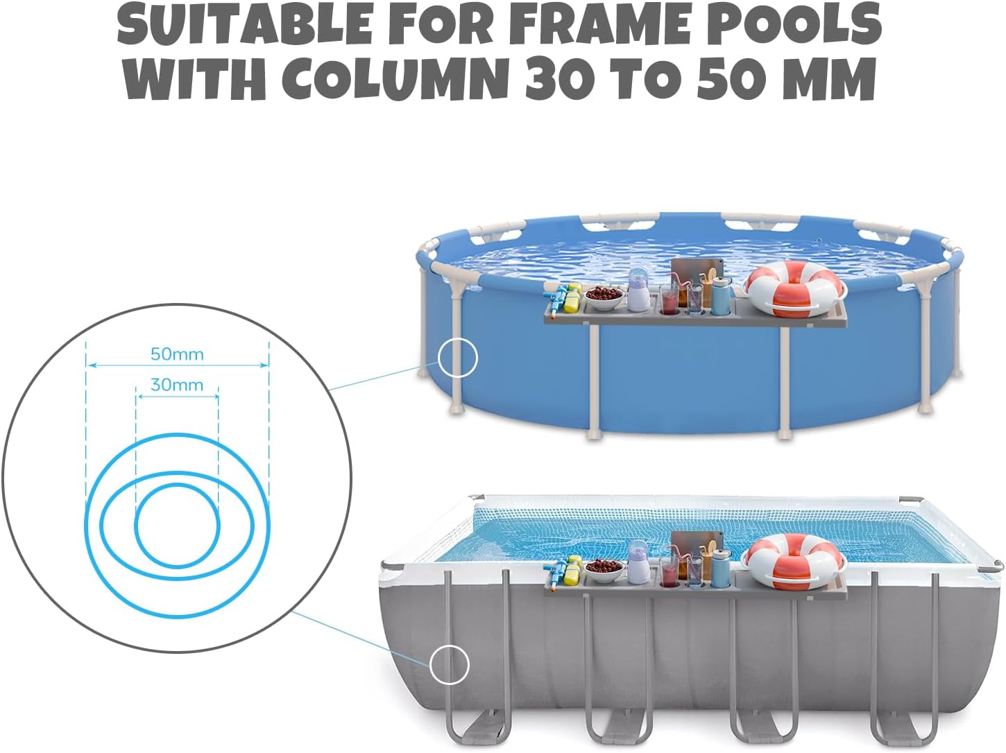 Above Ground Pool Bar Table, 2 in1 Poolside Drink Holder with 5 Cup Holders, Must Have Swimming Pool Accessories for Adults, Portable Swim Up Bar, 47×11in