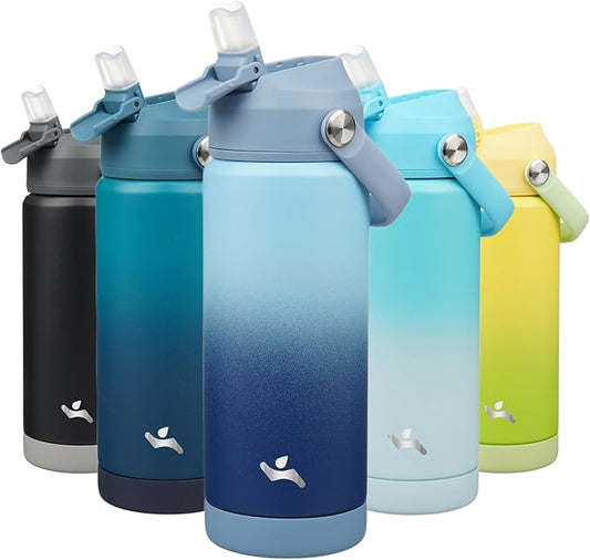 Insulated Water Bottle with Straw Lid,18 oz Stainless Steel Vacuum Metal Bottle with Silicone Handle,Sky-FlexoryFit