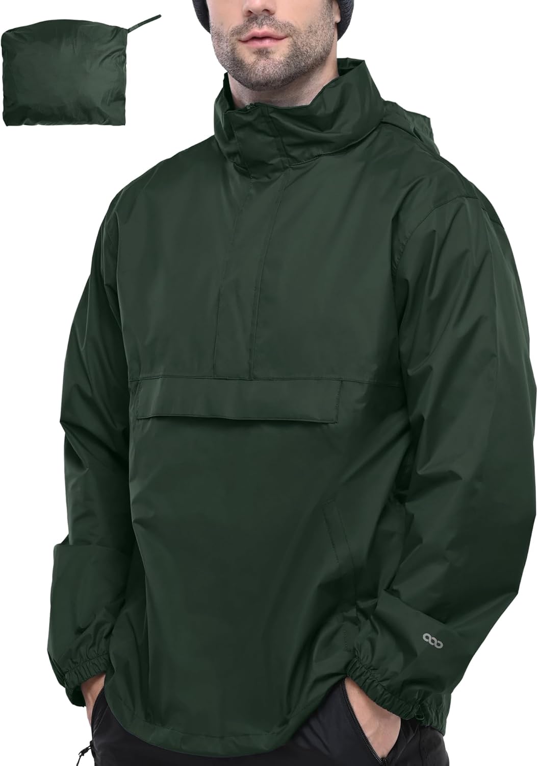 33,000ft Men's Pullover Rain Jacket Waterproof with Hood Lightweight Packable Raincoat Windbreaker for Golf Travel