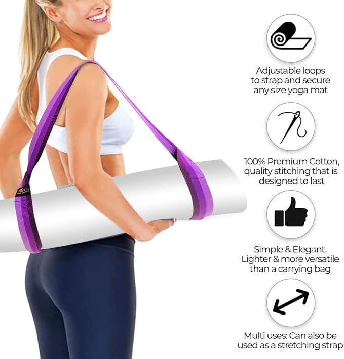 Yoga Mat Carrier Strap | Adjustable Mat Holder Sling for Carrying Mats | Thick & Comfy Texture | Yoga Mat Strap-FlexoryFit