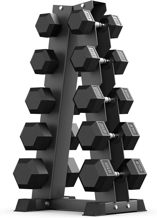 PAPABABE Hex Dumbbell Sets with Rack, 60-550lb Rubber Coated Dumbbell Weight Set and Storage Rack, Multiple Options Hand Weights for Strength Training-FlexoryFit