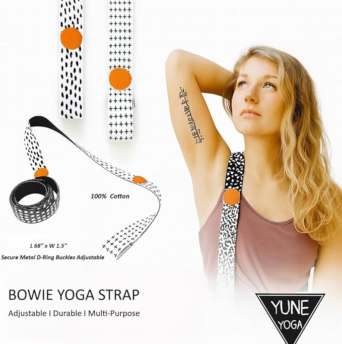 Yune Yoga Bowie Yoga Strap – 68" 100% Cotton Stretching & Carrying Strap with Metal D-Ring – Yoga Accessory for Pilates, Flexibility & Home Practice-FlexoryFit