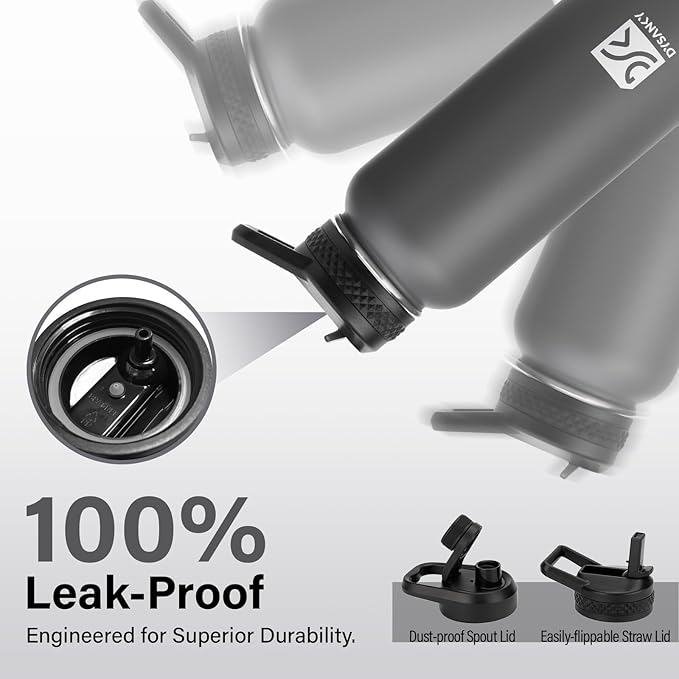 Insulated Water Bottle | Thickened Stainless Steel Vacuum Metal | Portable Sports Water Jug for Gym and Hiking with Straw, Carrier Bag, Handle Strap | BPA-Free 32 oz-FlexoryFit