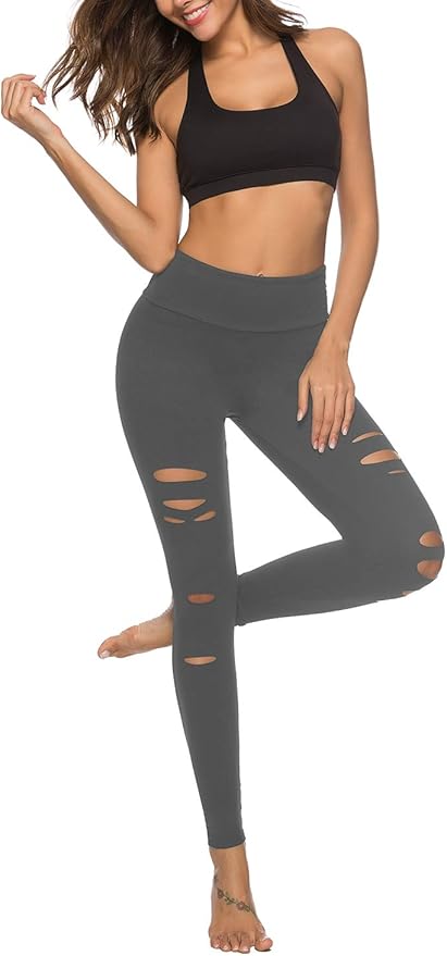 DIBAOLONG Womens High Waist Yoga Pants Cutout Ripped Tummy Control Workout Running Yoga Skinny Leggings-FlexoryFit
