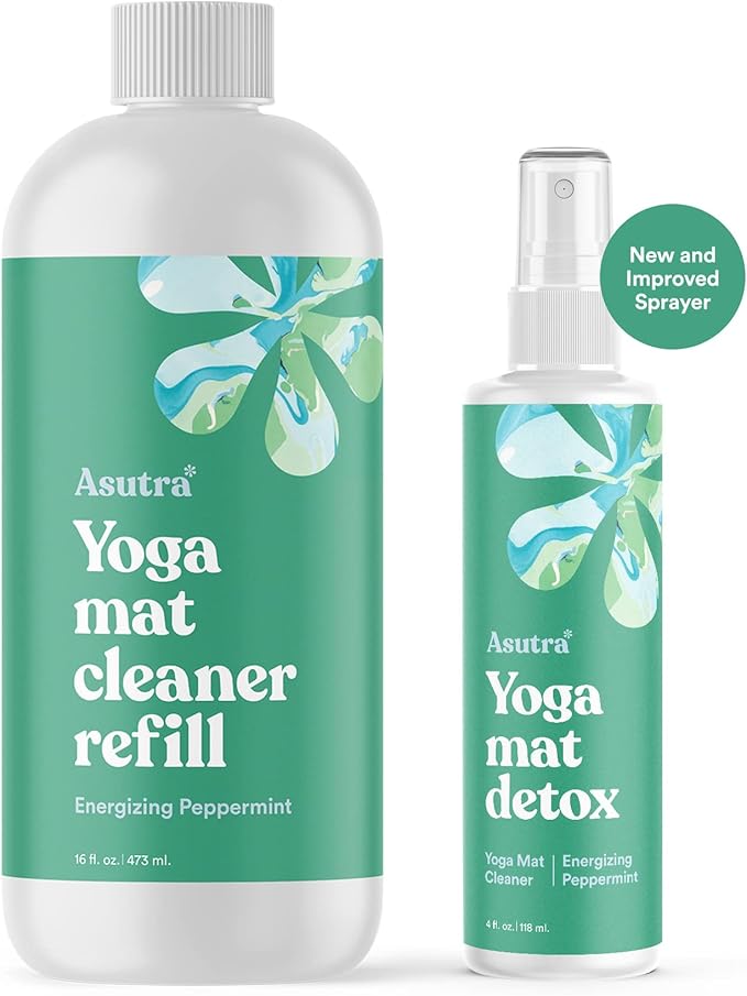 ASUTRA Yoga Mat Cleaner Spray Refill (Energizing Peppermint), 16 fl oz - No Slippery Residue, Organic Essential Oils, Deep-Cleansing for Fitness Gear & Gym Equipment-FlexoryFit