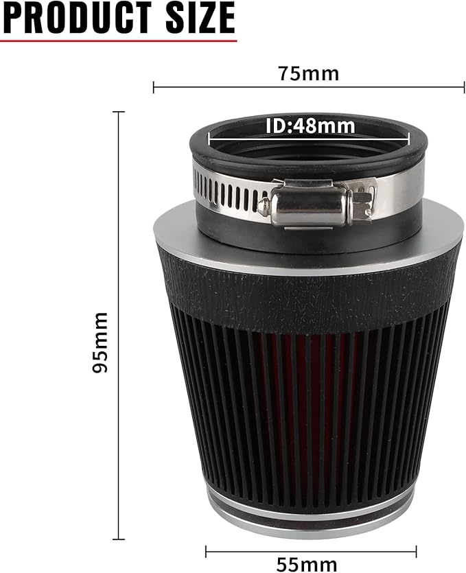 NIBBI Racing CNC 48MM Air Filter Round Tapered,Universal Air Filters for Dirt Bike ATV Quad Go Kart Pit Dirt Bike Parts