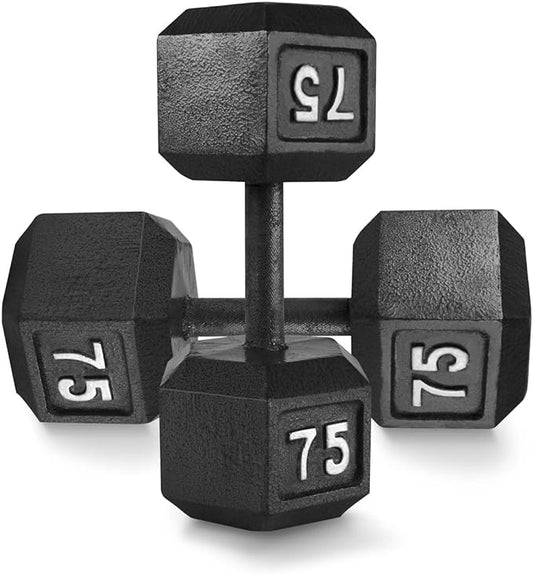 WF Athletic Supply Cast Iron Solid Hexagon Gray/Black Dumbbells, Strength Training Free Weights Set of 2 for Women and Men, Hand Weights Sold by Pairs, Multi-Select Size Options Available-FlexoryFit