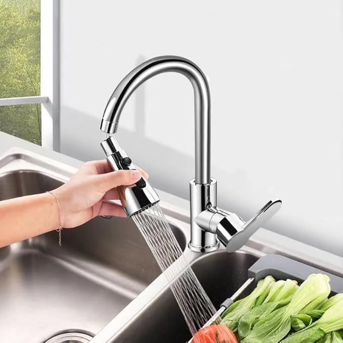 360° Rotating Faucet Aerator, Three-Function Kitchen Sink Sprayer Attachment – Standard 55/64'' Female Thread, Easy-Install Faucet Replacement Part（Adapter Included）