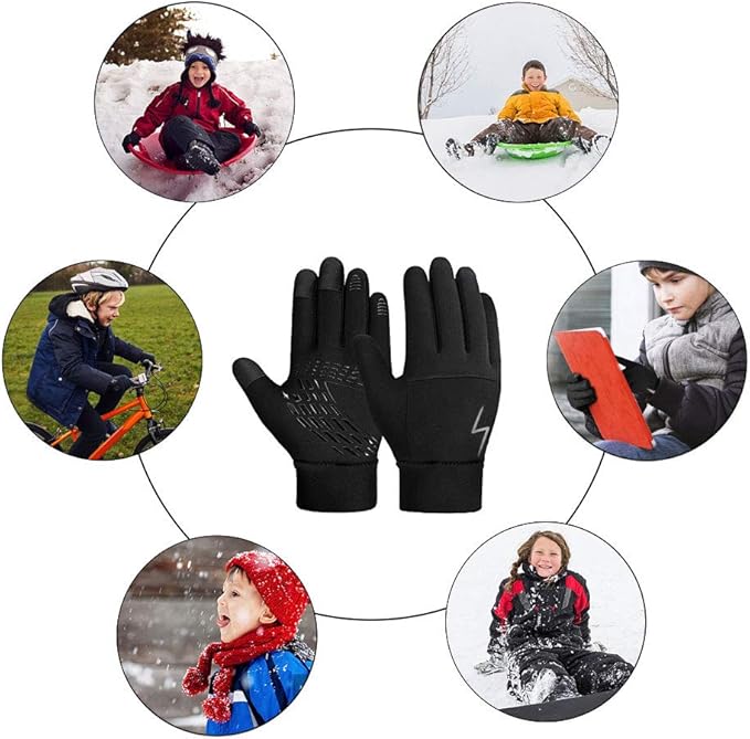 Kids Winter Gloves Back Water Repellent Touchscreen Warm Fleece Anti-slip for Boys Girls Teen 3-15 Years-FlexoryFit