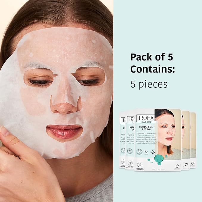 IROHA NATURE Glycolic Acid Peeling Face Mask (Pack of 5) | Skin Perfecting for a Radiant & Smooth Look | Instant Regeneration in Just 15 Minutes | Clean Beauty | 100% Vegan-FlexoryFit