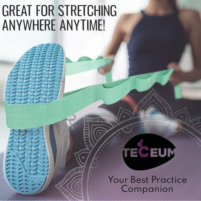 TECEUM Stretching Strap for Yoga & Physical Therapy – 10 Loops – Non-Elastic Leg Stretch Straps for Stretching, Exercising, Pilates, Post-Injury Rehabilitation for All Levels – Men & Women-FlexoryFit