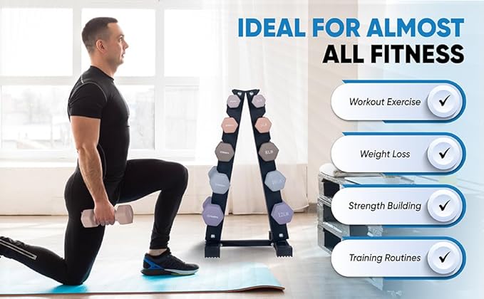 Dumbbell Set with Rack - Neoprene Coated Weights with Stand - Hex Color Coded Dumbell Pairs 1-20 LBs-FlexoryFit