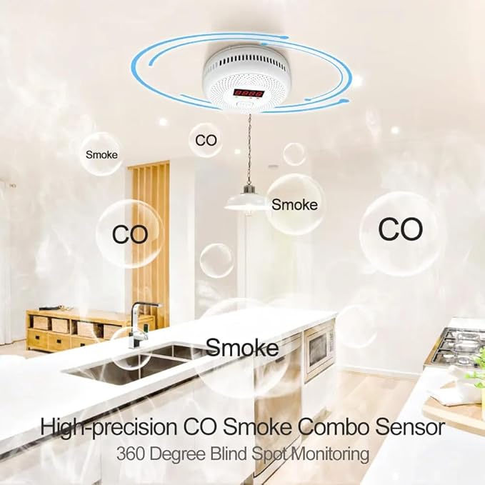 High Definition Color Screen Detector LCD Powered by Carbon Monoxide Detector and Smoke Alarm Battery (excluding Battery) (Compact Design, 4Pack-CO&Smoke)