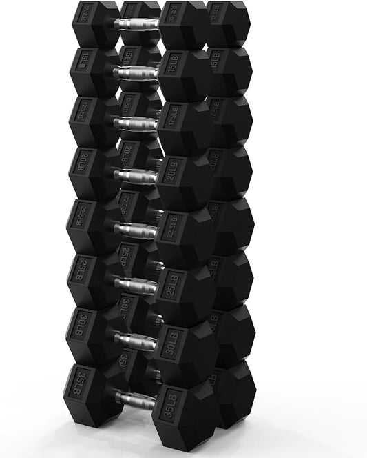 PAPABABE Hex Dumbbell Set 45-550 lb, Rubber Encased Home Gym Dumbbells, Weights Dumbbells for Women & Men, Hand Weight for Strength Training-FlexoryFit