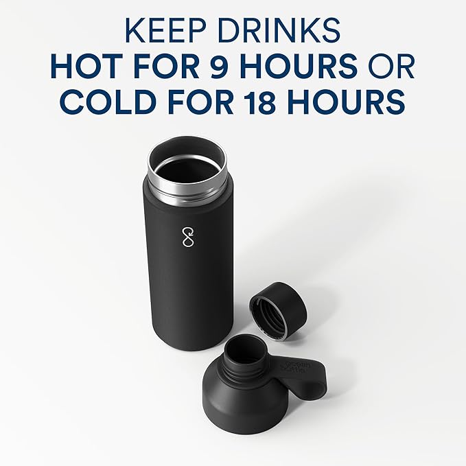 Ocean Bottle - Recycled Stainless Steel Drinks Reusable Water Bottle - Eco-Friendly & Reusable - Obsidian Black - 17 oz