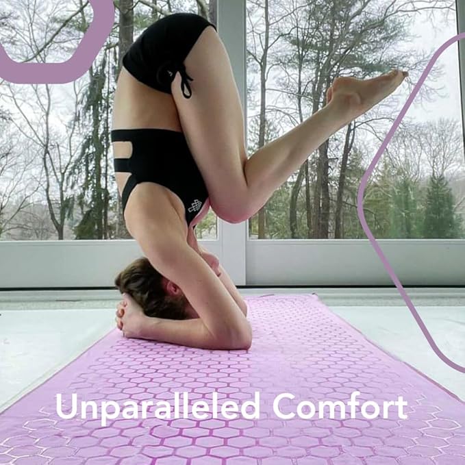 Clever Yoga Non-Slip Hot Yoga Towel – Non-Slip Grip for Hot Yoga, Sweat Absorbent, Honeycomb Silicone Grip, Stays Flat – Ideal for Pilates, Travel, Washable & Lightweight - Lilac-FlexoryFit