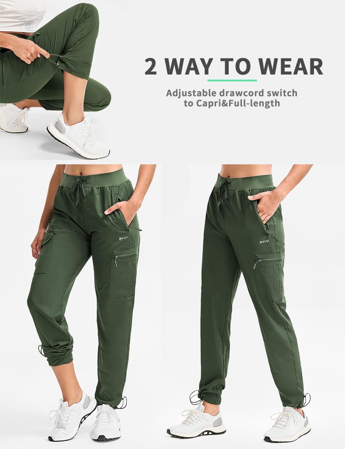 BVVU Women's Hiking Pants Lightweight Quick Dry Travel Outdoor Pants Waterproof Work Cargo Joggers with Zipper Pockets