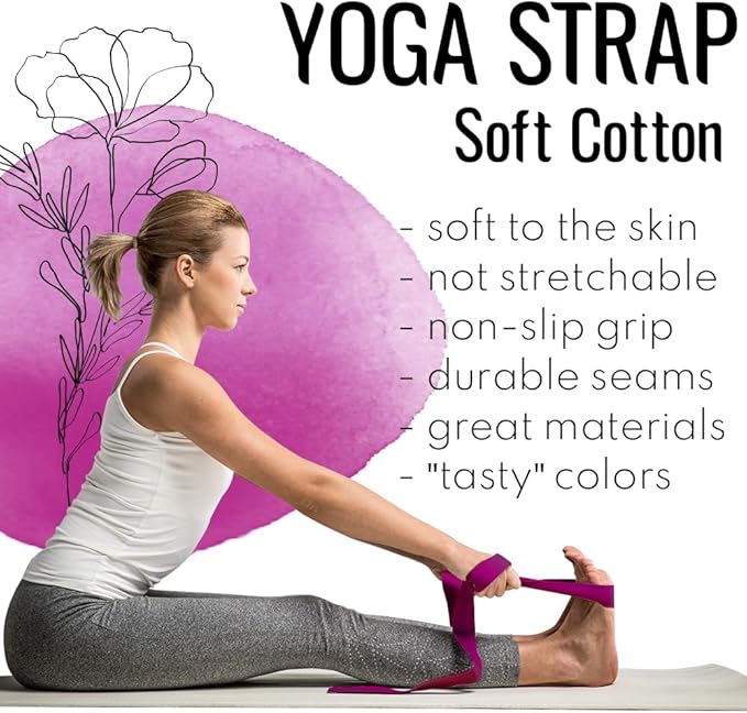 TECEUM Yoga Strap & Mat Strap – 2 IN 1 – Cotton – 6 ft 8 ft 10 ft (30+ colors) – Adjustable Non-Slip Belt for Yoga, Pilates, Stretching, Physical Therapy, Fitness & Home Workout – For Carrying Mats-FlexoryFit