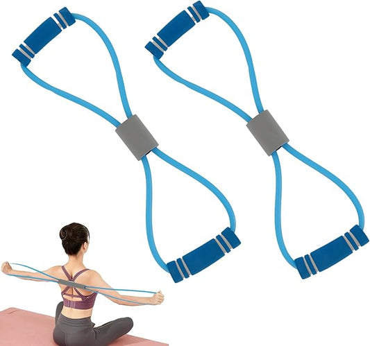 2 Pcs Figure 8 Resistance Band, Resistance Band with Handles, Suitable for Full Body Exercise, Strength Training, Flexibility, Exercise Elastic Rope, Suitable for Home, Gym (Blue)-FlexoryFit