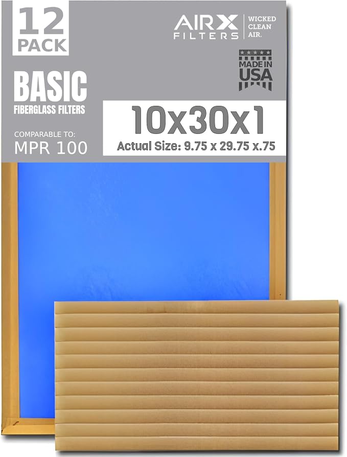 10x30x1 Air Filter Comparable to MPR 100 Basic Economy Furnace Filters by AIRXFILTERSWICKEDCLEANAIR