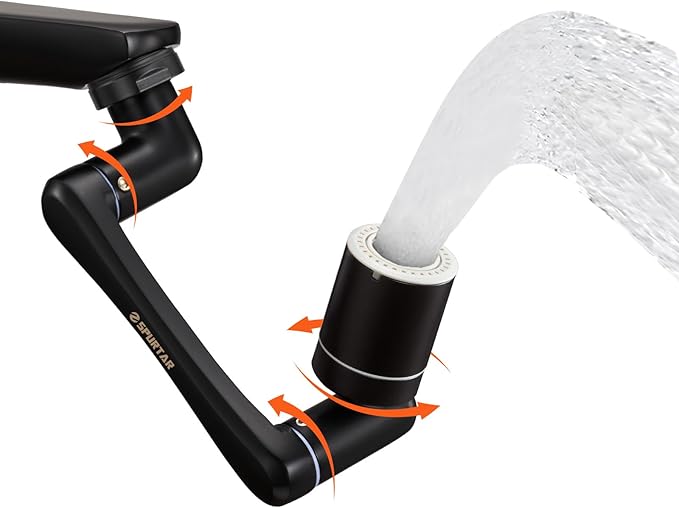 Spurtar 1440° Swivel Bathroom Faucet Extender | Fits G1/2" 55/64" 15/16" Threads | NOT fit for Delta, Moen, Kohler | 2-Spray Mode Faucet Aerator | Black (HHW0001BK)