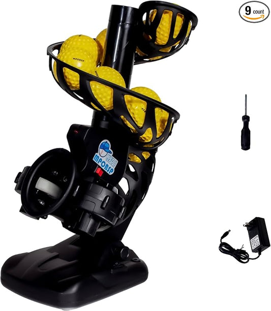 Upgraded Electronic Baseball Pitching Machine for Youth - Adjustable Angles & Speeds,AC Powered & Battery Powered， 8 Practice Balls Included - Ideal for Beginner Batting & Fielding Training