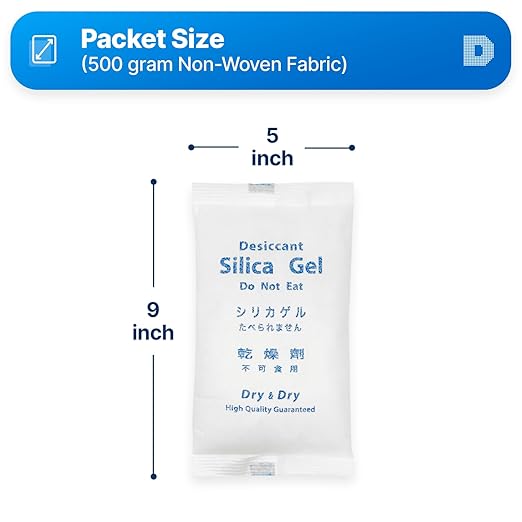 Dry & Dry 500 Gram [40 Packet] Silica Gel Packets, Desiccant Packs, Silica Gel - Rechargeable Silica Packets, Silica Gel Packs