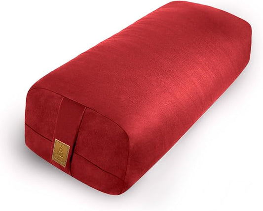 Yoga Bolster (26x10.5x5.5 in) Supportive Yoga Cushion for Restorative Yin Yoga Accessories Rectangular Bolster for Stretching Meditation Pillow 100% Organic Cotton Removable Washable Cover-FlexoryFit