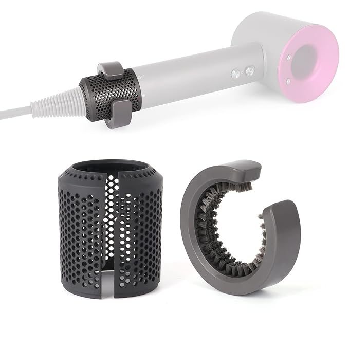 Upgraded Hair Dryer Filter Cover Compatible with Dyson Supersonic HD01 HD03 HD08 Hair Dryer Attachment, Hair Dryer Strainer Filter with Filter Cleaning Brush Replacement Parts(Gray)