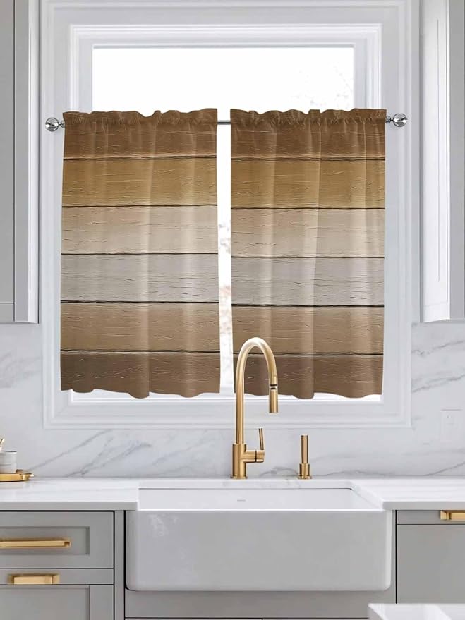 Vintage Brown Gradient Wood Grain Window Valance Curtains, Farmhouse Wood Barn by IDOWMAT